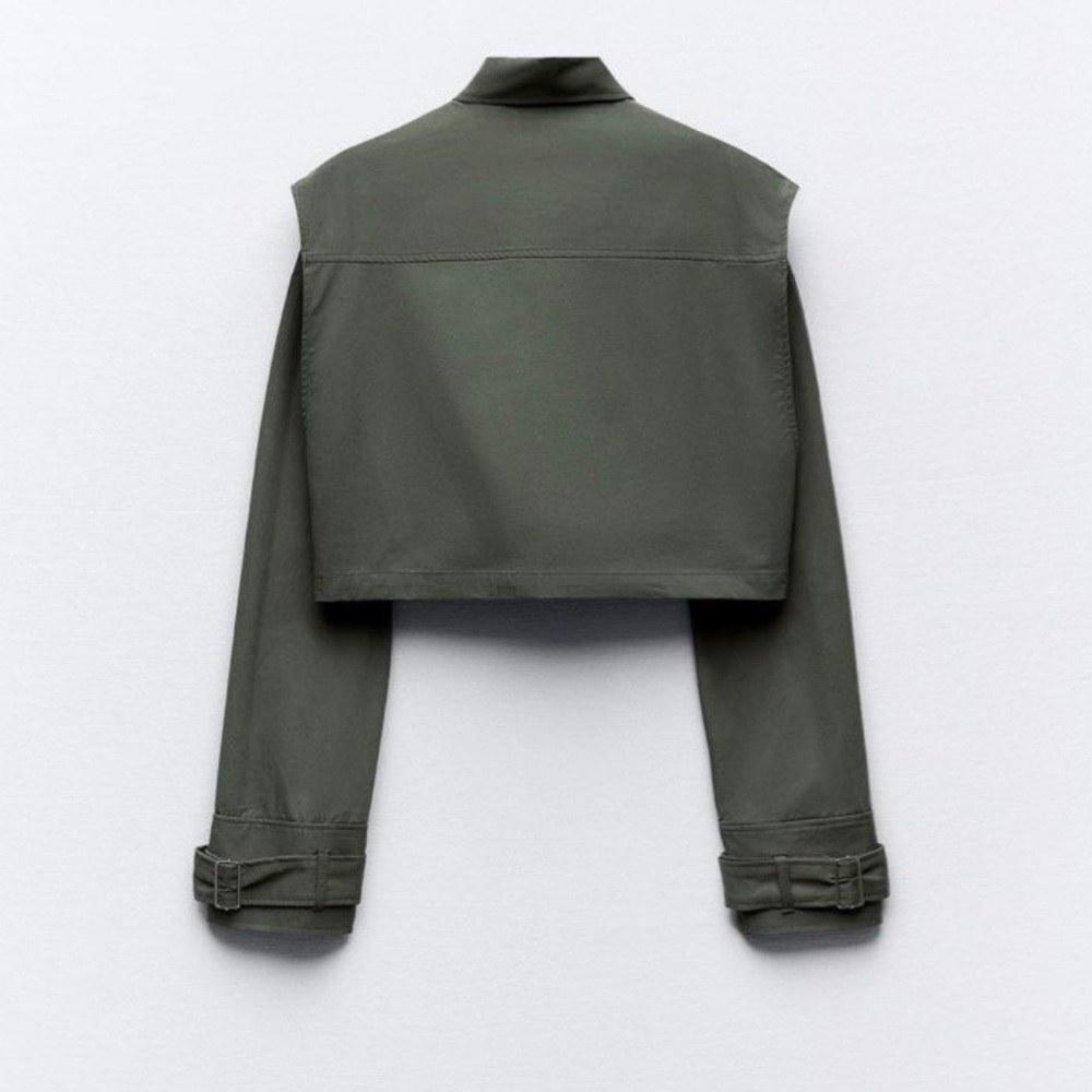 NWT ZARA KHAKI GREEN UTILITY STYLE CROPPED JACKET SHIRT - Picture 3 of 6